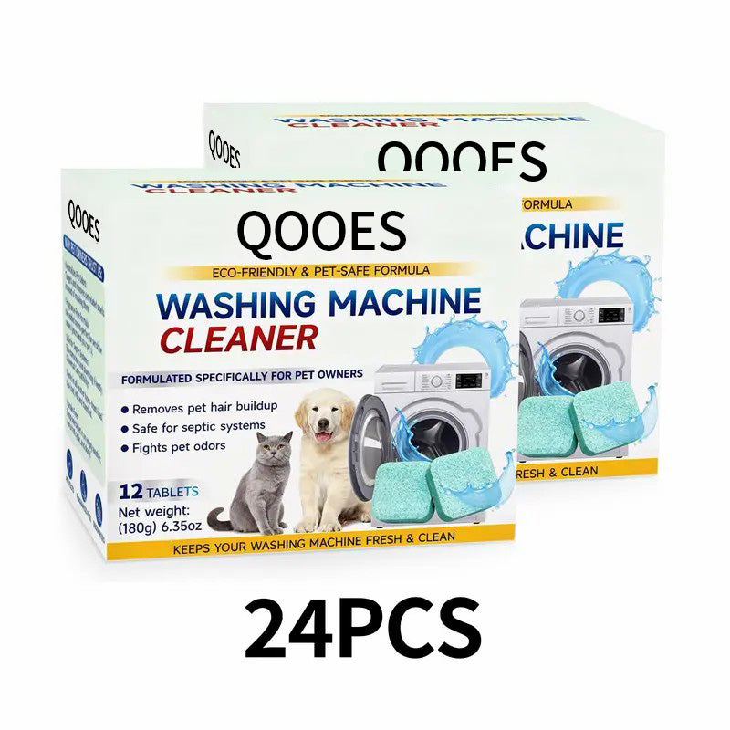 QOOES Eco-Friendly Washing Machine Cleaner 12 Tablets | Pet Hair & Odor Remover