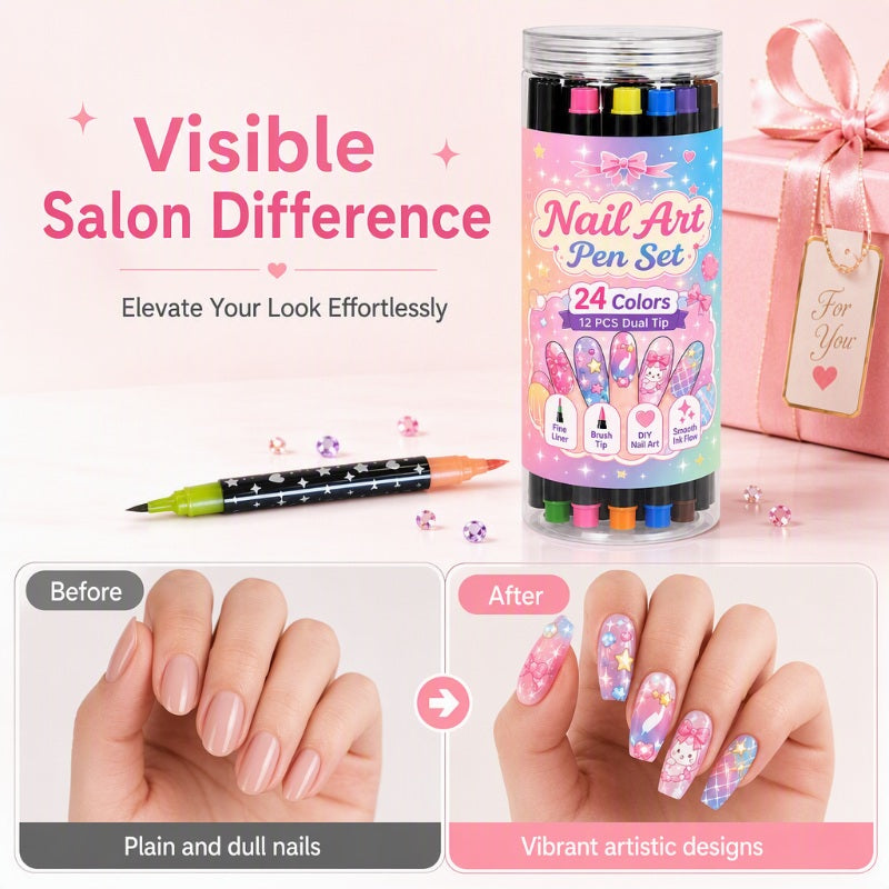 đ
24âColors DualâEnded Nail Art PensâDIY Manicure Drawing Setđ