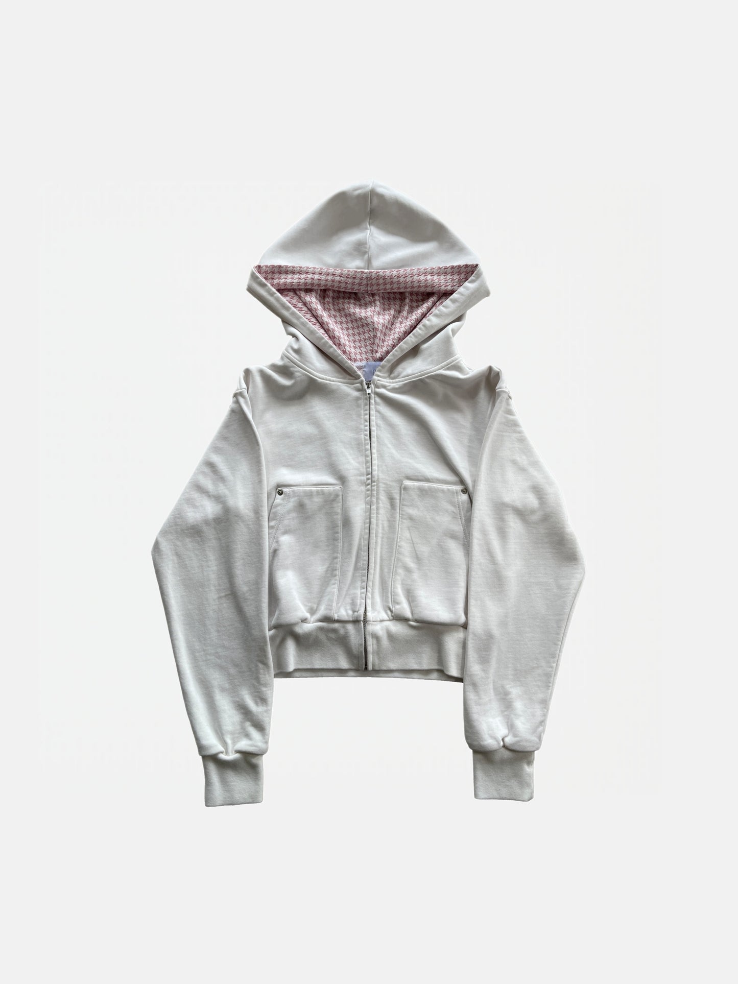 LAZY PLAID‑LINED ZIP UP HOODIE