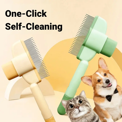 2 Pack Pet Comb for Dogs Cats with Long Short Stainless Steel Metal Teeth for Shedding and Tangles, Self-Cleaning Pet Comb,Pet Hair Removal Comb Flea Comb, Cat Brush with Release Button