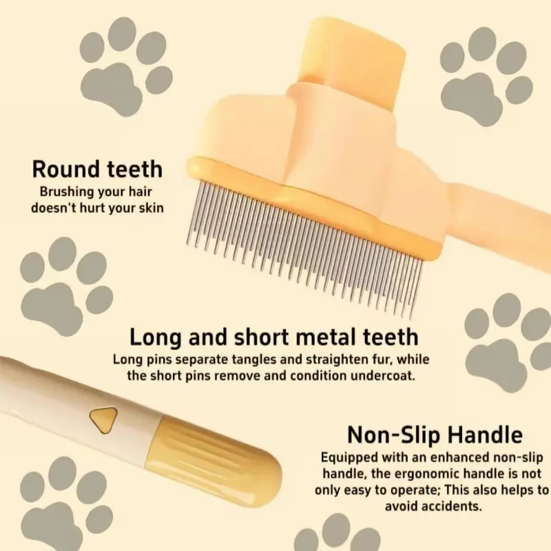 2 Pack Pet Comb for Dogs Cats with Long Short Stainless Steel Metal Teeth for Shedding and Tangles, Self-Cleaning Pet Comb,Pet Hair Removal Comb Flea Comb, Cat Brush with Release Button