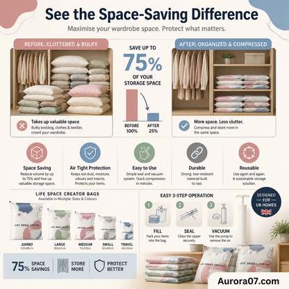 🧳Buy 1 Get 1 Free No‑Pump Vacuum Storage Bags – Press & seal, no pump needed. Saves 80% space, keeps clothes dry & dust‑free. Perfect for bulky bedding & off‑season gear. 🛏️🗄️