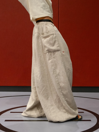 16-PANEL LINEN WIDE PANTS | NATURAL