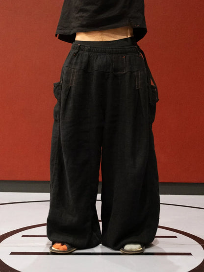 16-PANEL FLAX PLEATED WIDE-LEG PANTS | WASHED BLACK
