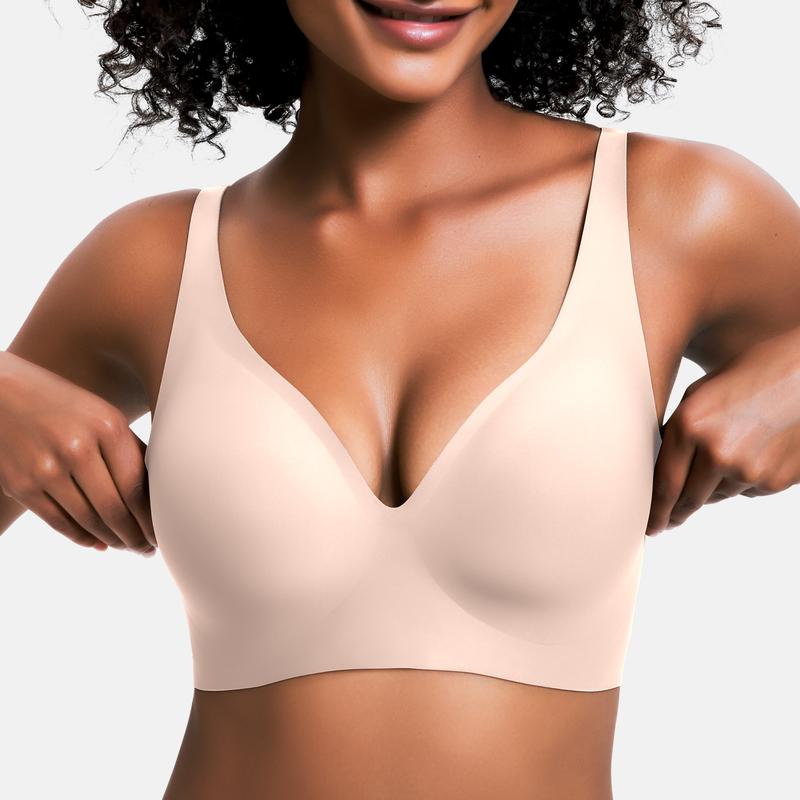 Thread Haven®Jelly Wireless Womens Comfortable Wireless Bras Push Up Bralettes Seamless Tshirts Bras Deep V Everyday Bras