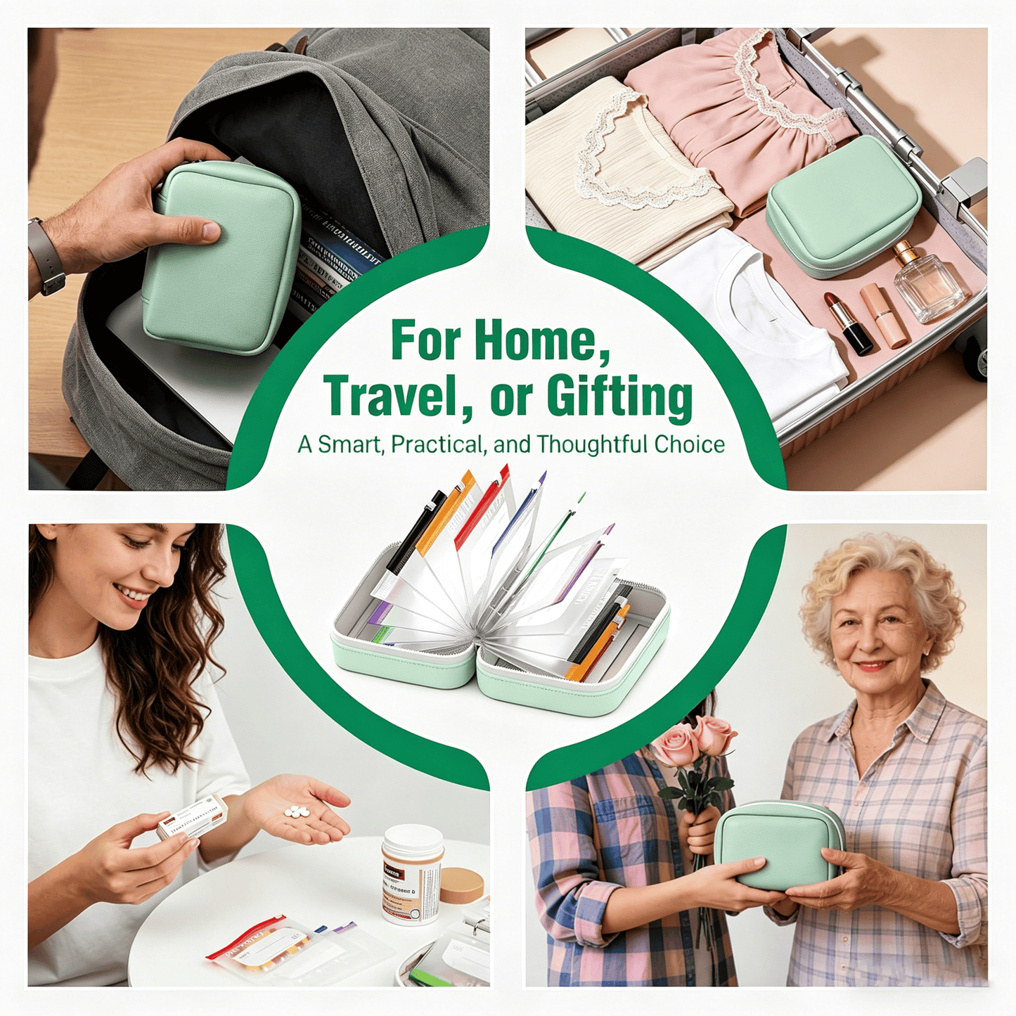 💊A8 Waterproof 14-Pouch Weekly Pill Organizer, Color-Coded Travel Storage for Vitamins & Supplements