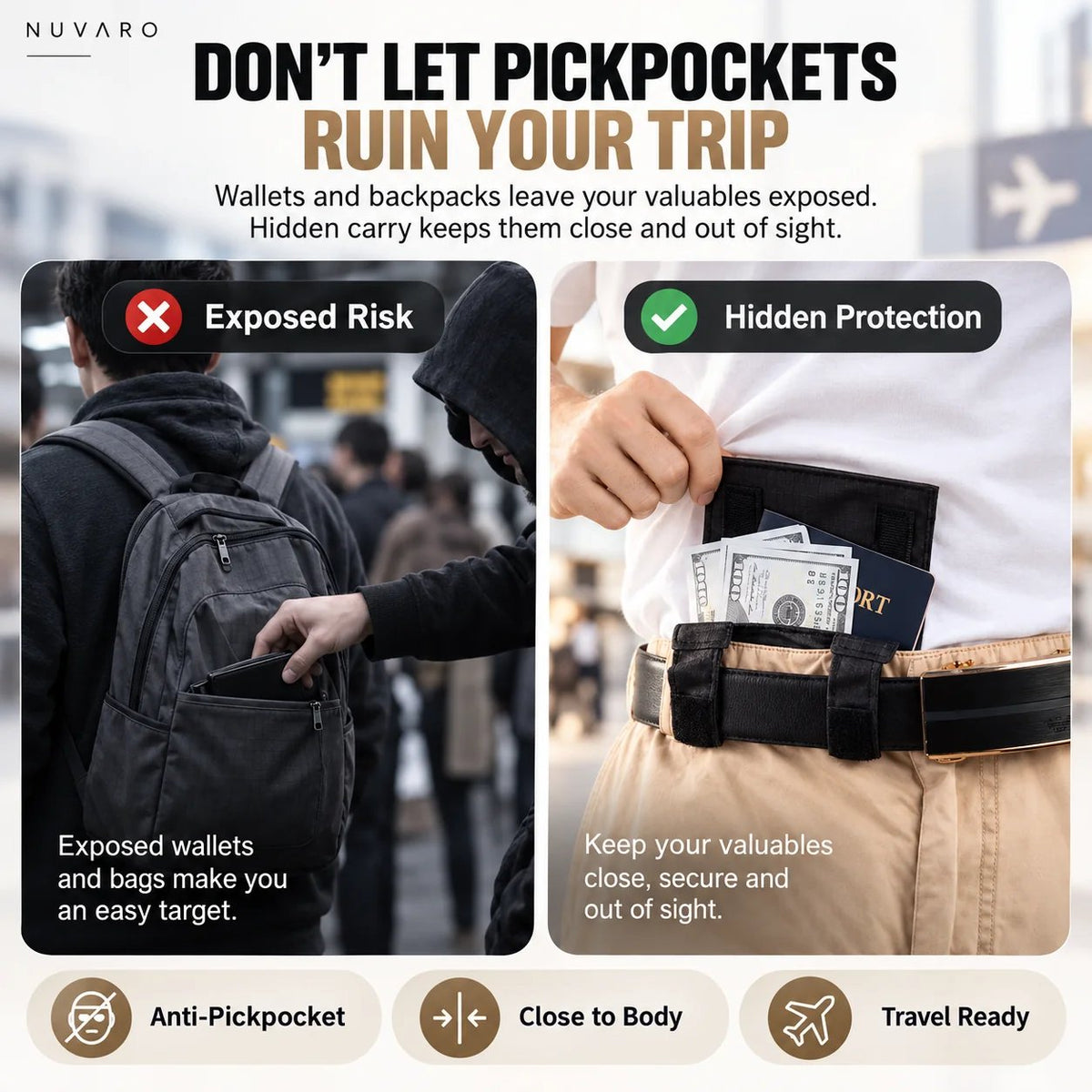 Slim Anti-Theft Passport Belt Pouch