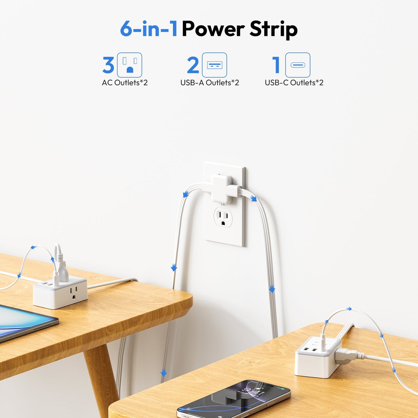 🔋⚡6-in-1 Twin Extension Power Strip