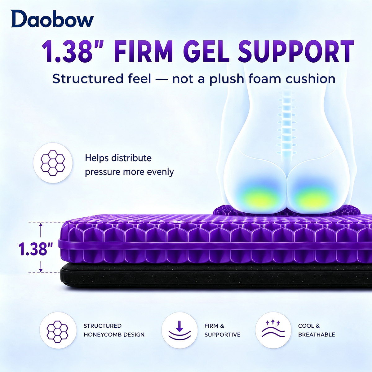 Daobow Double Thick Honeycomb Gel Seat Cushion 🪑Cool Pressure Relief Cushion for Office Car Wheelchair