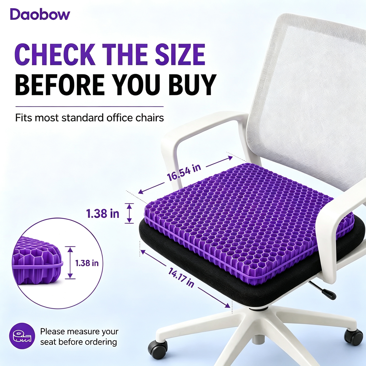Daobow Double Thick Honeycomb Gel Seat Cushion 🪑Cool Pressure Relief Cushion for Office Car Wheelchair