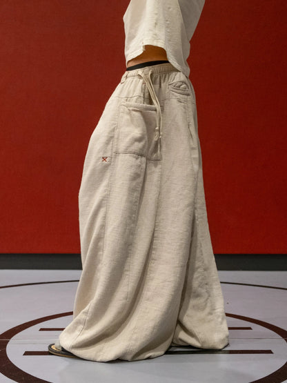 16-PANEL LINEN WIDE PANTS | NATURAL