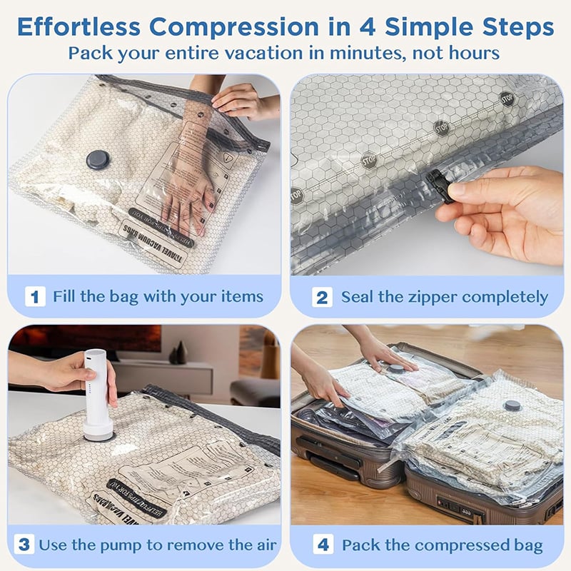 Cordless Travel Vacuum Storage Compression Bag Set