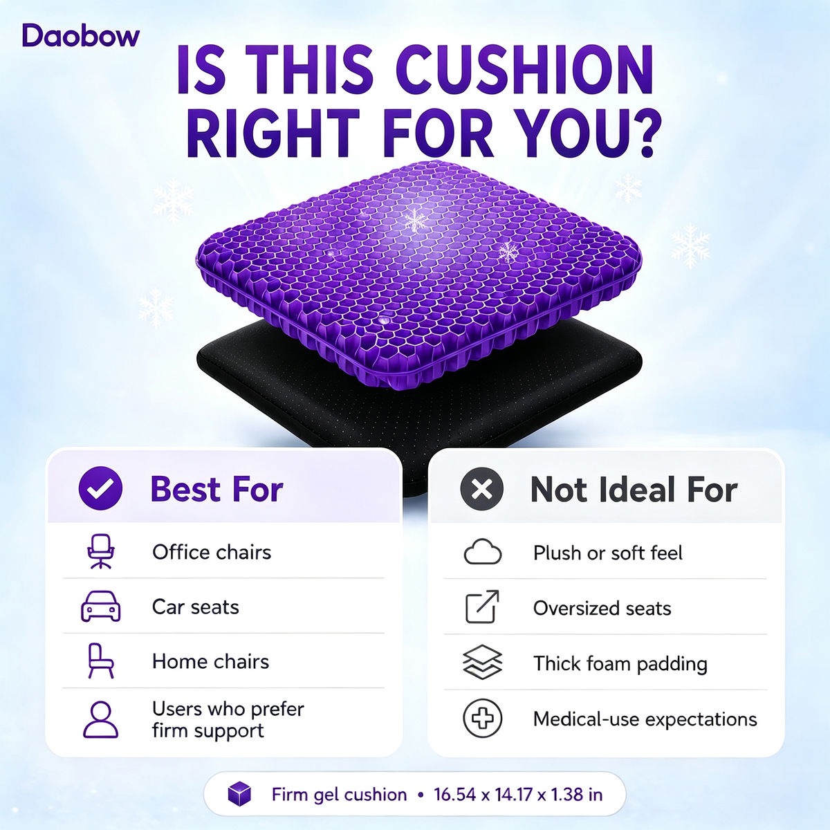 Daobow Double Thick Honeycomb Gel Seat Cushion 🪑Cool Pressure Relief Cushion for Office Car Wheelchair