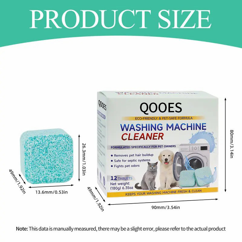 QOOES Eco-Friendly Washing Machine Cleaner 12 Tablets | Pet Hair & Odor Remover