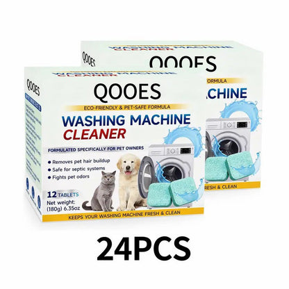 QOOES Eco-Friendly Washing Machine Cleaner 12 Tablets | Pet Hair & Odor Remover