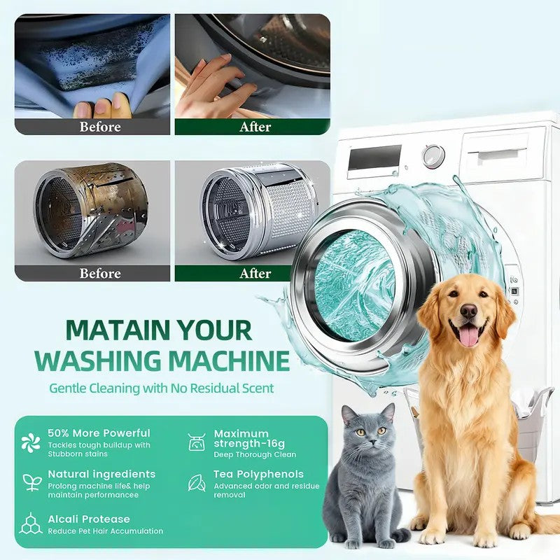 QOOES Eco-Friendly Washing Machine Cleaner 12 Tablets | Pet Hair & Odor Remover