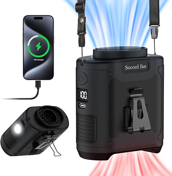 10000mAh Clip-On Waist Fan – Powerful Hands-Free Cooling