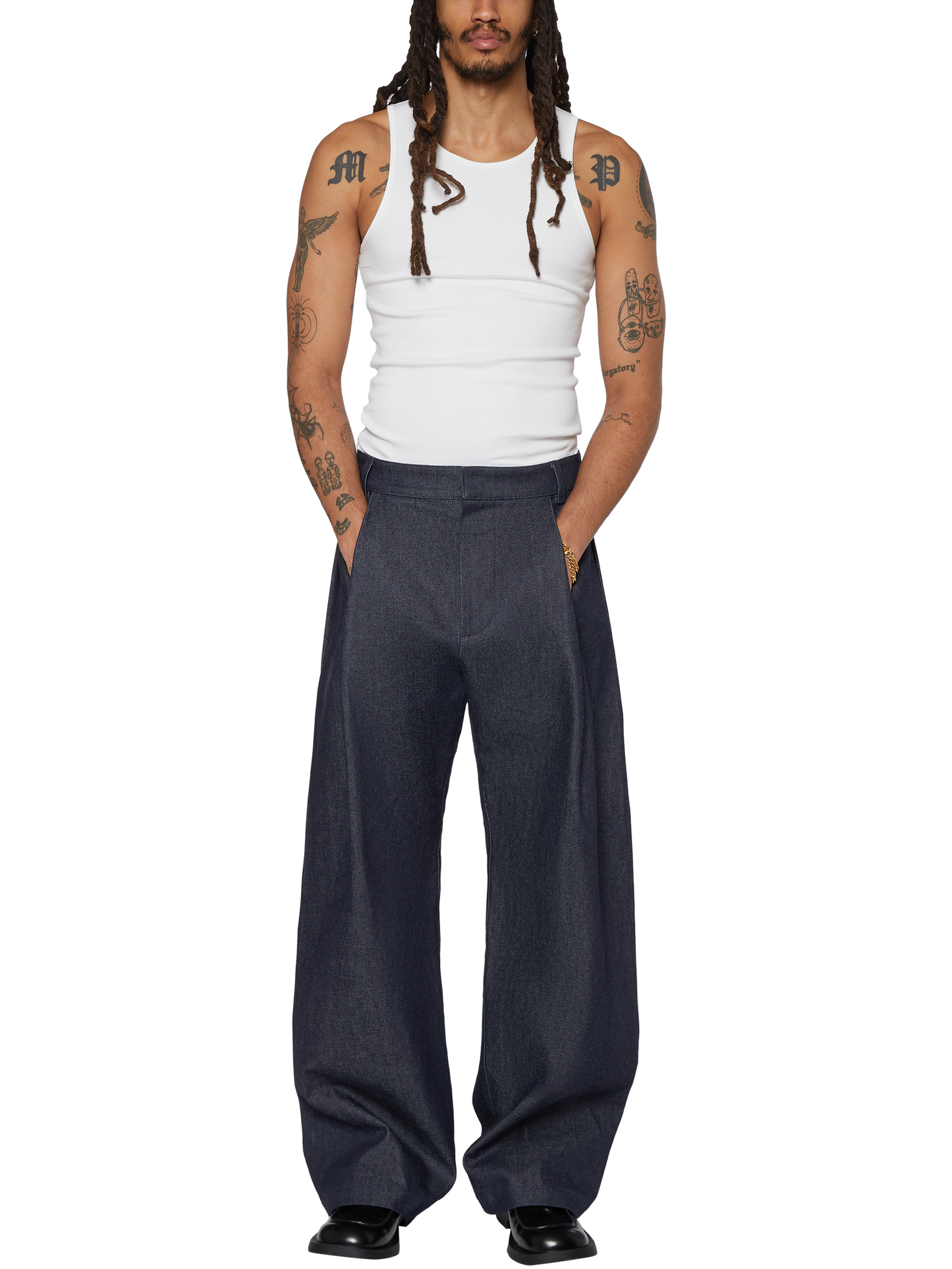 13.5OZ TWILL DENIM PLEAT PANTS