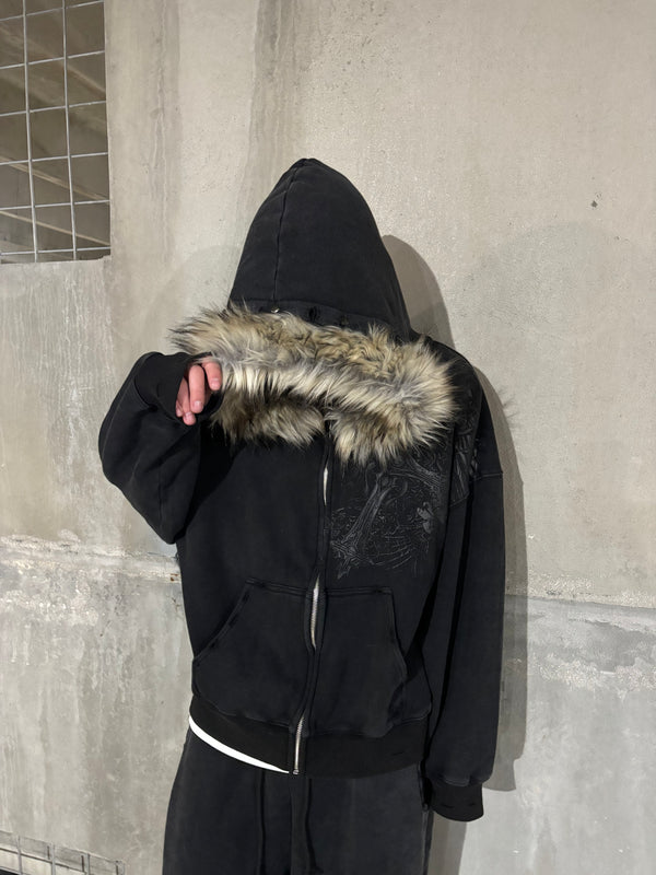 PROFOUND CROSS FUR ZIP-UP HOODIE