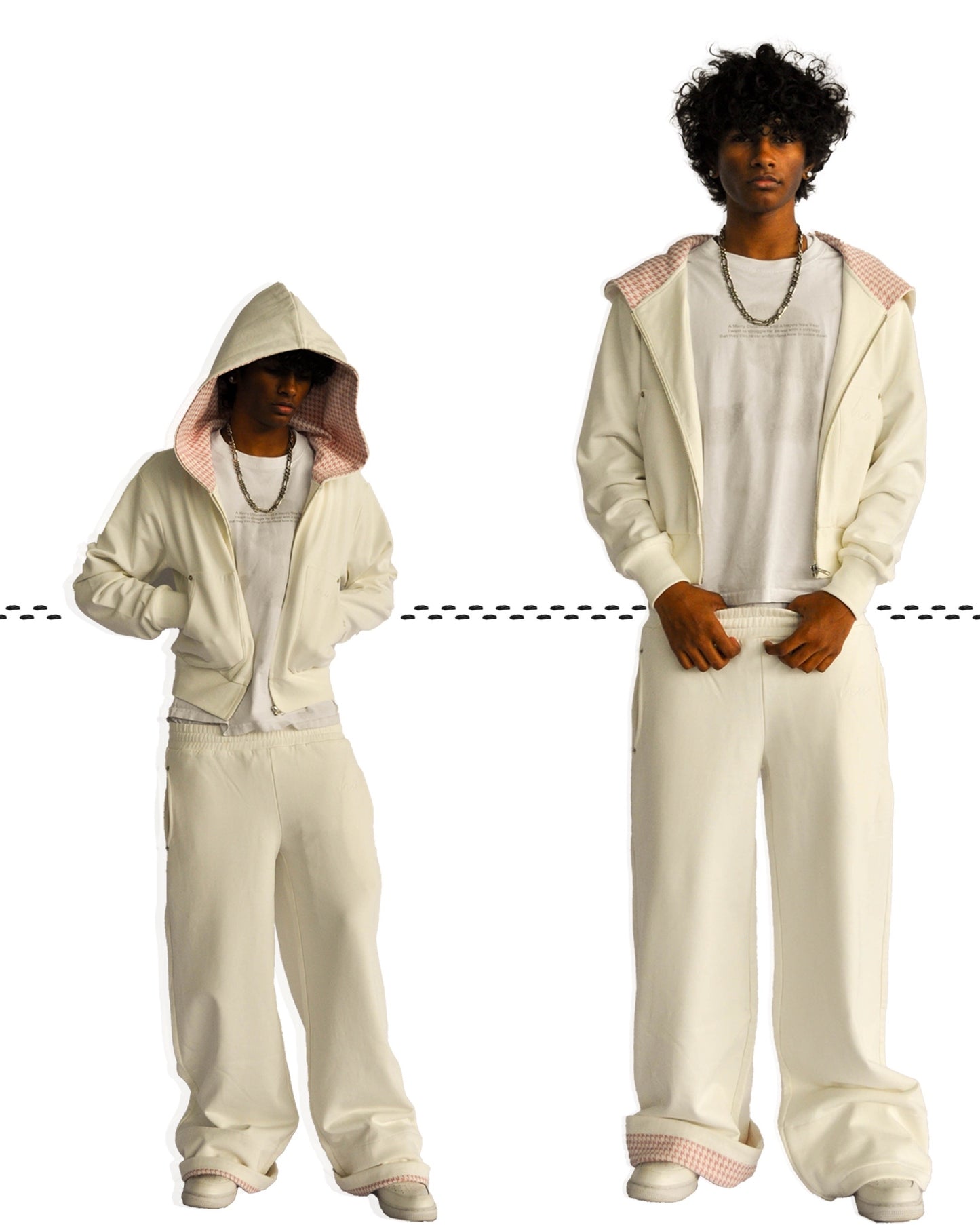 LAZY PLAID‑LINED ZIP UP HOODIE