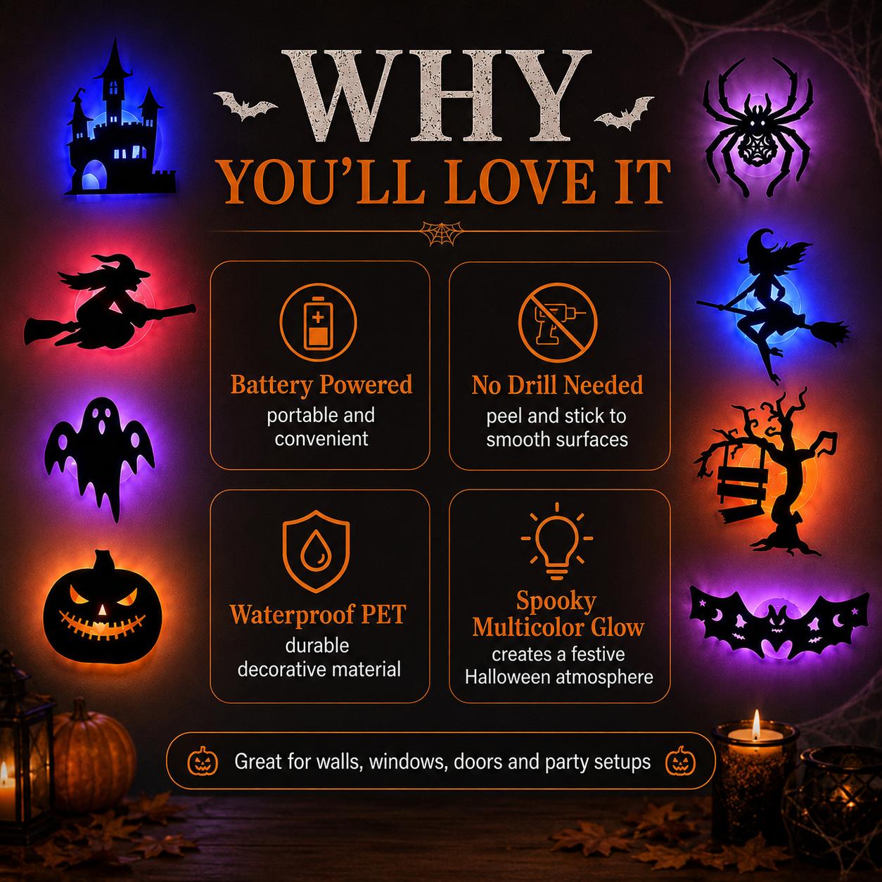 Halloween LED Silhouette Wall Light Stickers