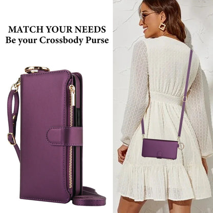 RFID Crossbody Leather Wallet Case for IPhone