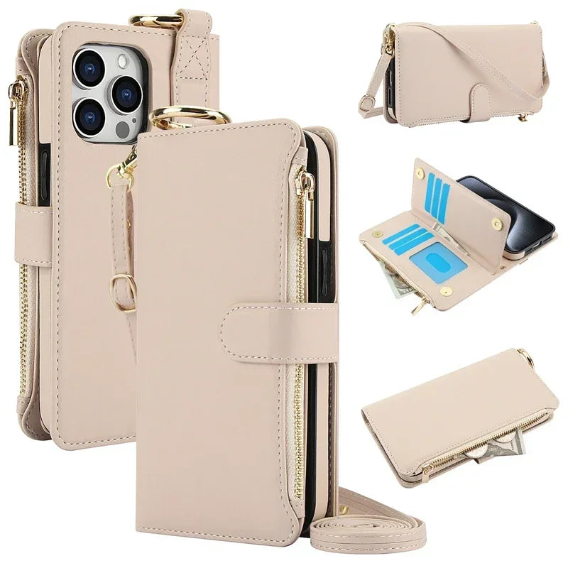 RFID Crossbody Leather Wallet Case for IPhone