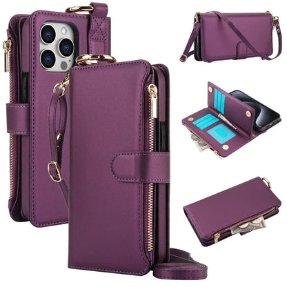 RFID Crossbody Leather Wallet Case for IPhone