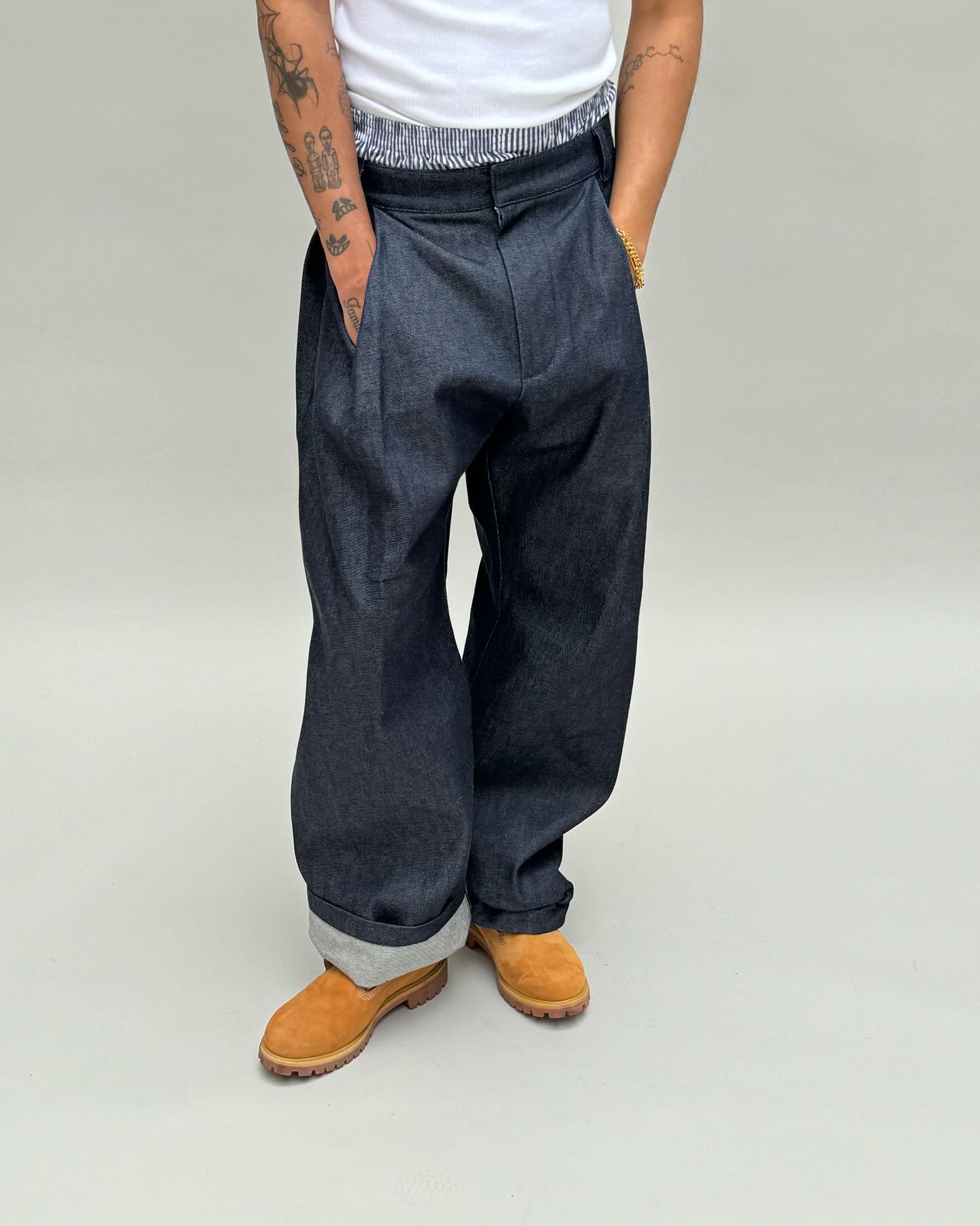 13.5OZ TWILL DENIM PLEAT PANTS