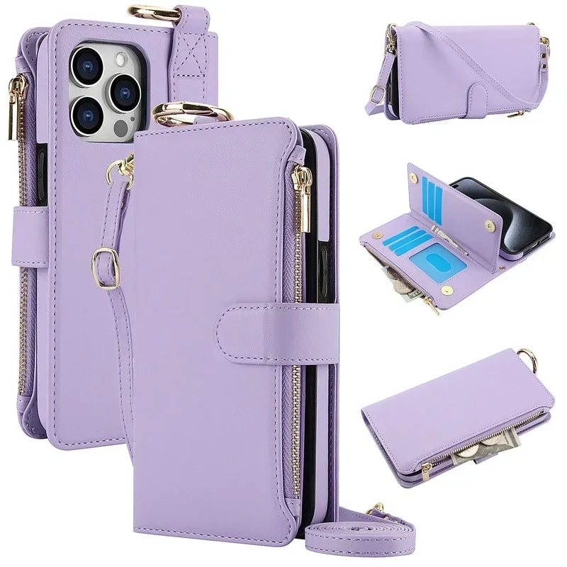RFID Crossbody Leather Wallet Case for IPhone
