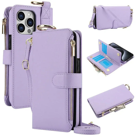 RFID Crossbody Leather Wallet Case for IPhone