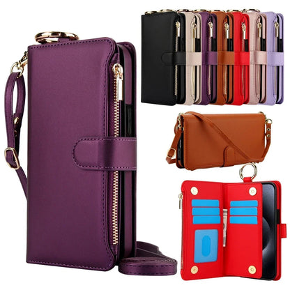 RFID Crossbody Leather Wallet Case for IPhone