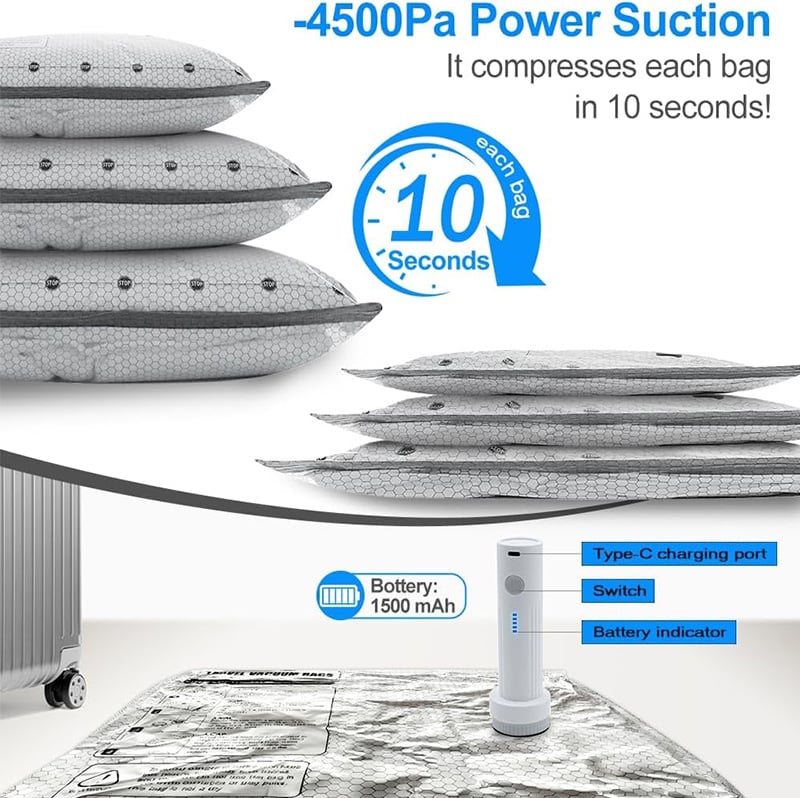Cordless Travel Vacuum Storage Compression Bag Set