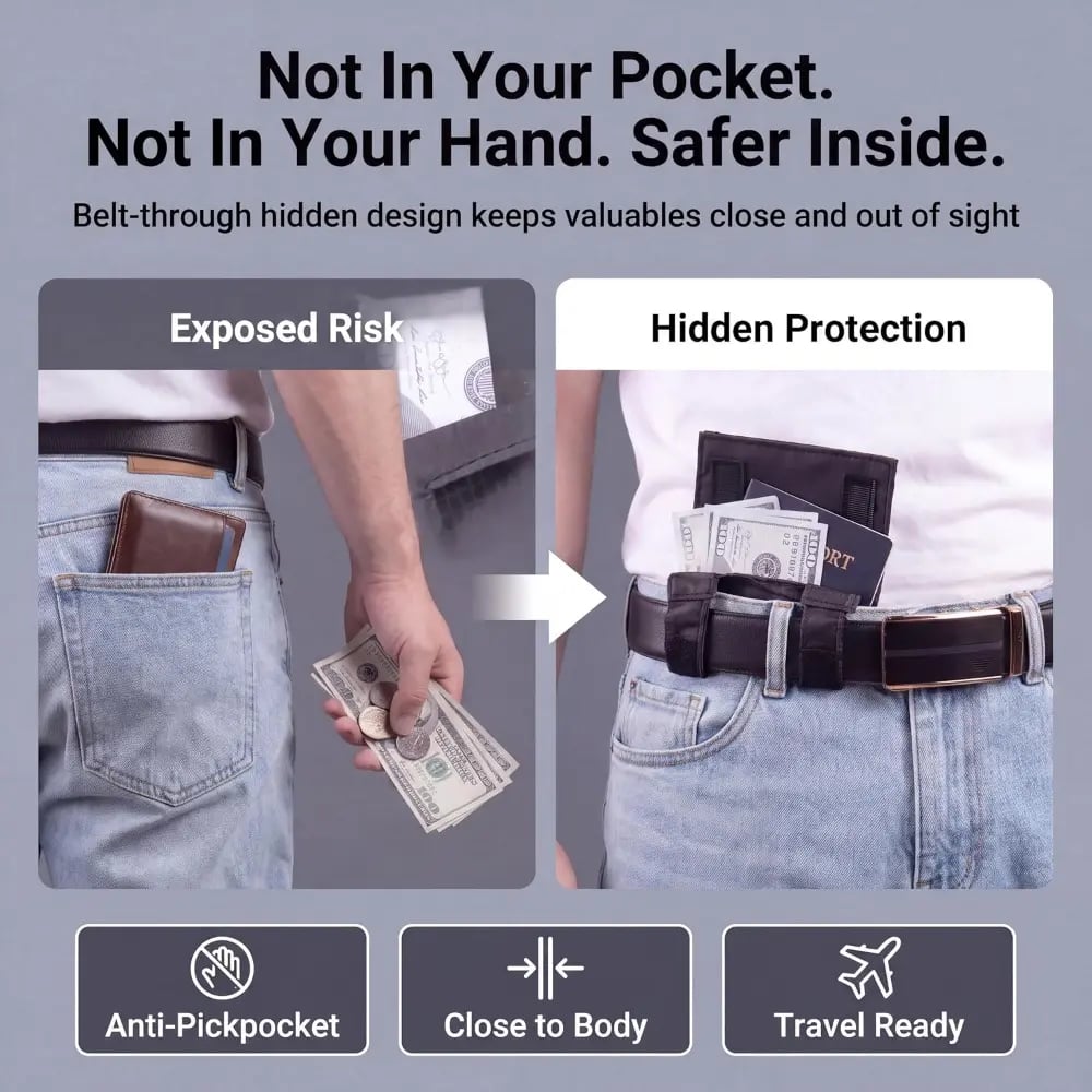 Slim Anti-Theft Passport Belt Pouch