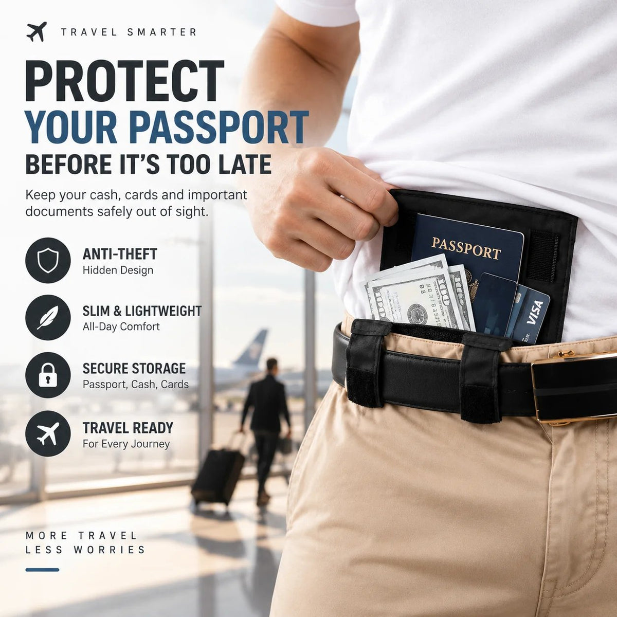 Slim Anti-Theft Passport Belt Pouch