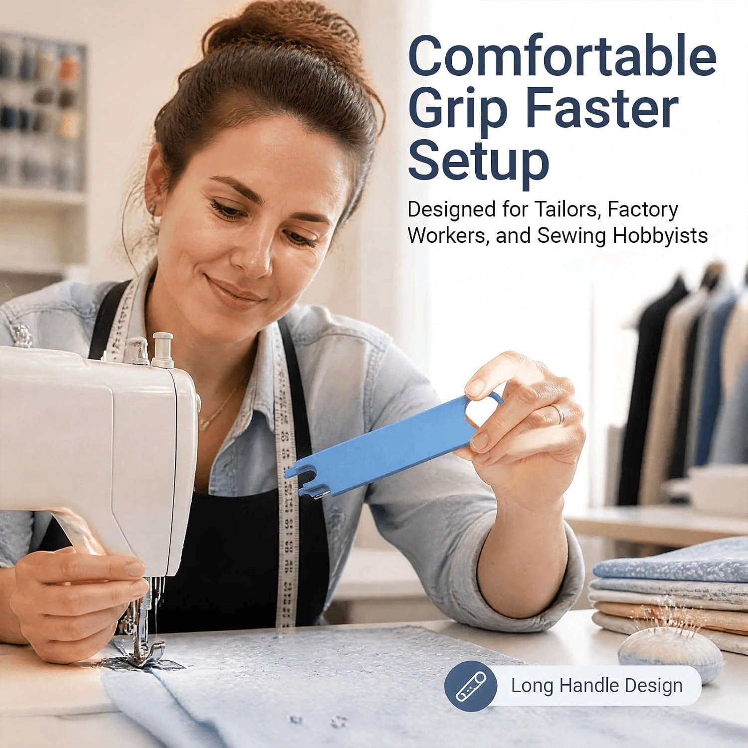 Long handle 4 in 1 needle threading sewing tool