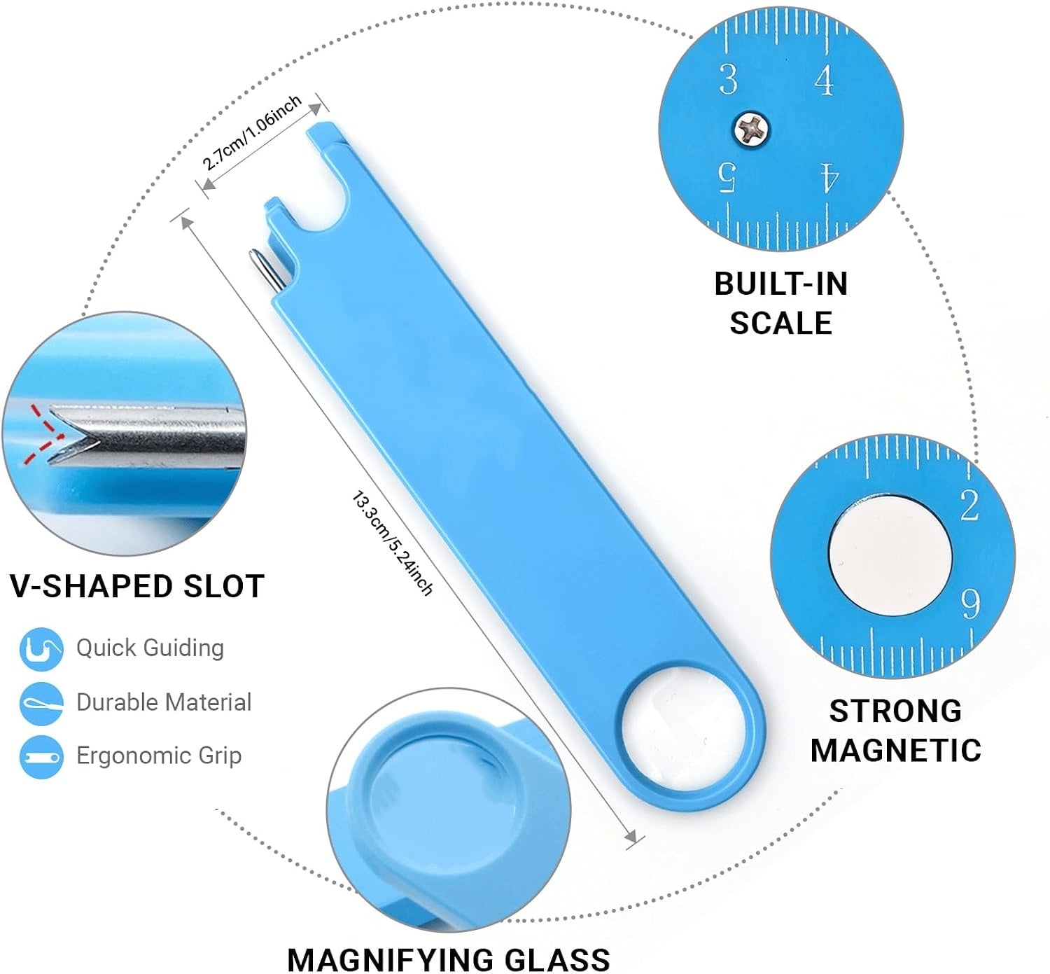 4 in 1 sewing tool with magnifying glass ruler magnetic back and threading guide