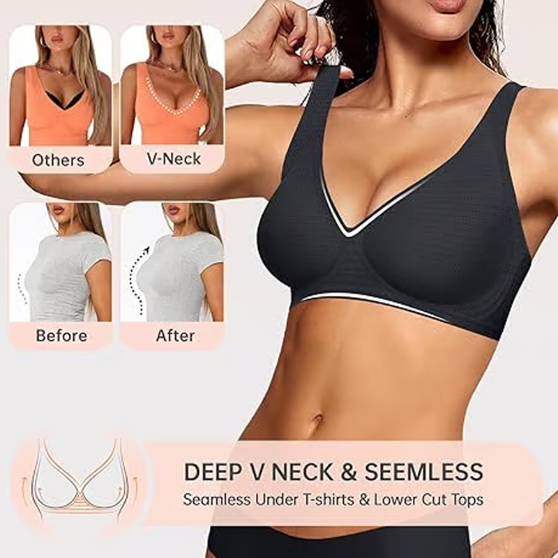 Thread Haven®Jelly Wireless Womens Comfortable Wireless Bras Push Up Bralettes Seamless Tshirts Bras Deep V Everyday Bras